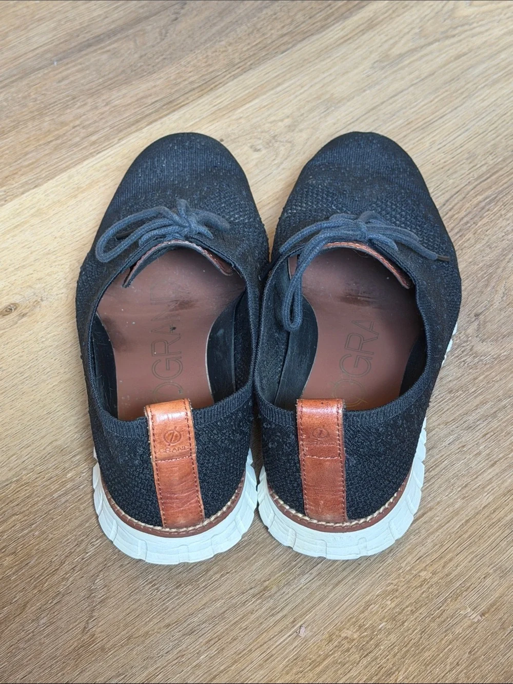 Cole Haan Black Knit Sneakers with Brown Leather Heel Tab